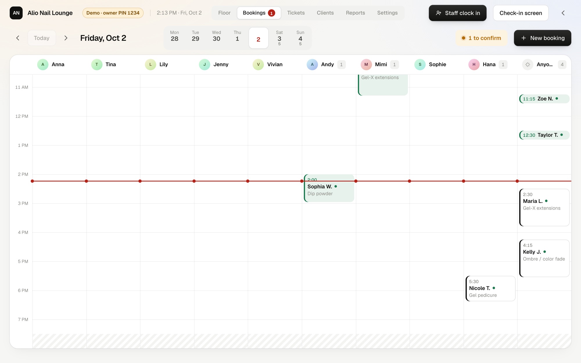 Alio POS bookings calendar